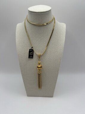 Medici Artistry Collection Gold Tone Tassel Pendant Necklace NWT 24” Vintage